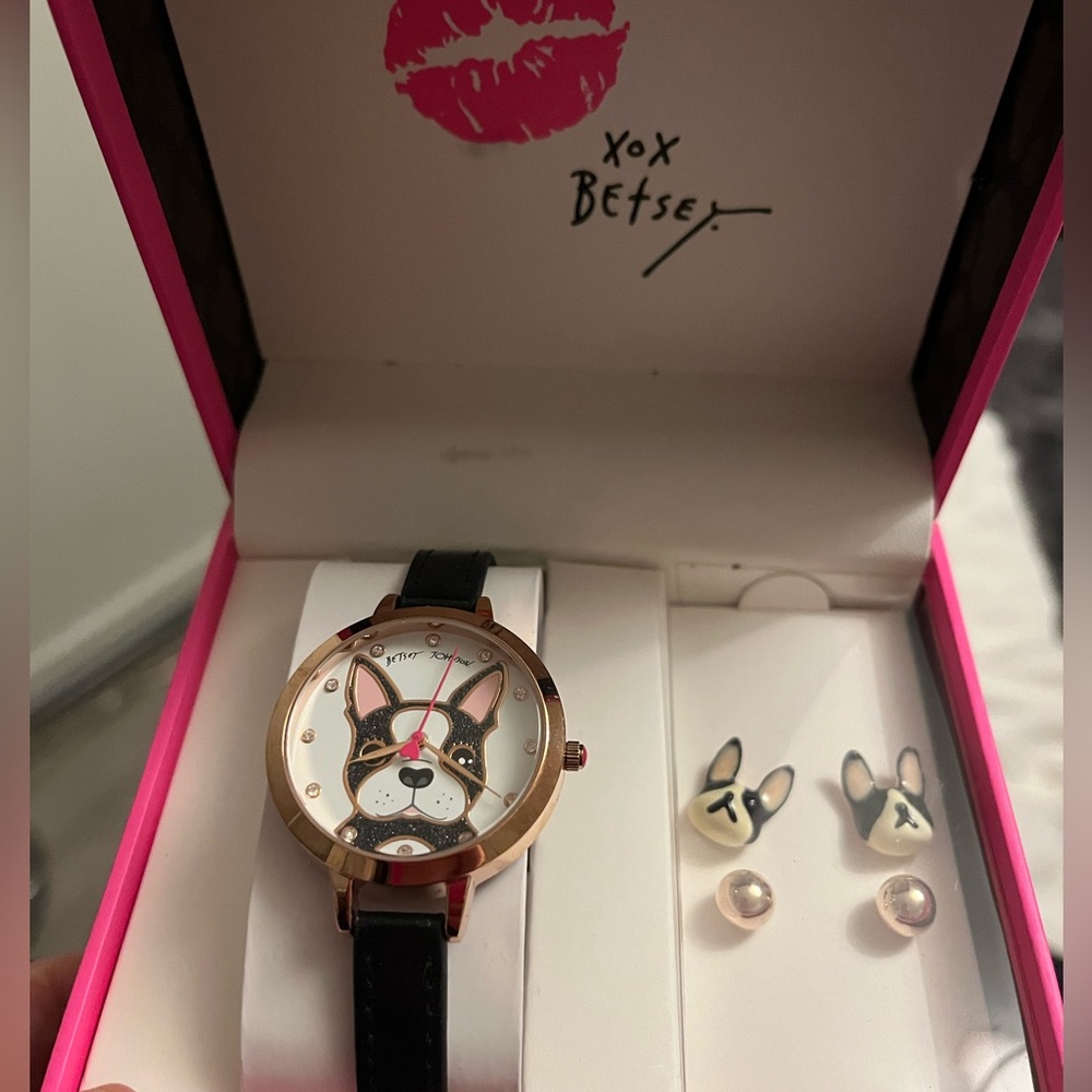 Betsy Johnson watch and earring set